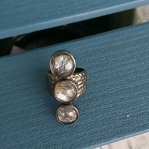 Triple Round Rutilated Quartz Statement Ring 925 Turkey